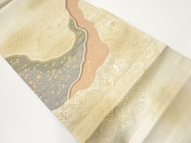 アンティーク　道長取に草花・花七宝模様織出し暈し袋帯（材料）